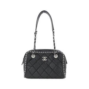 Chanel Shoulder Bag Black Silver Metal Fittings